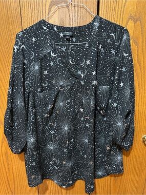 Torrid Harper Black Celestial Print Puff-Sleeve Blouse